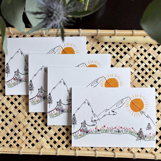 Alpine Bloom: Wildflowers & Mountains Greeting Cards (Set of 4)