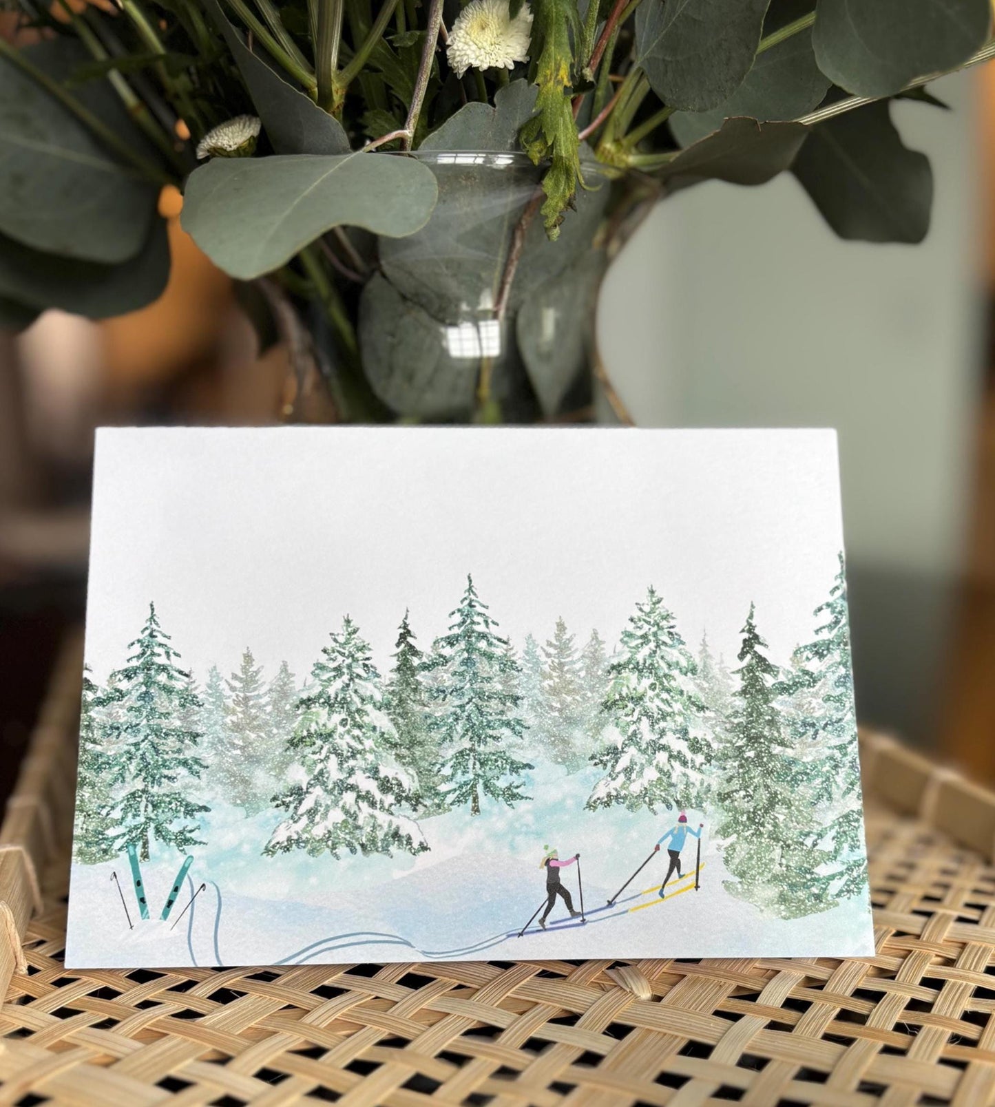 Winter Skiers Greeting Card Set: Alpine & Nordic Designs (5x7)