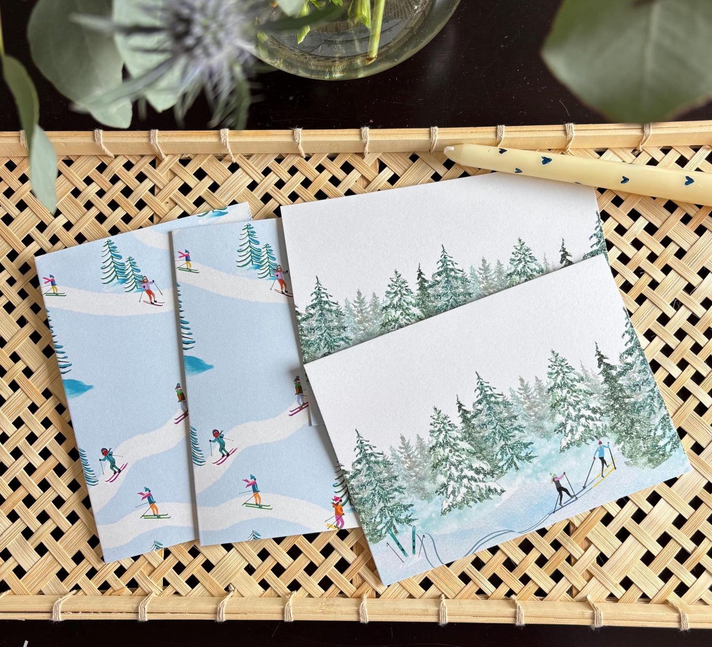 Winter Skiers Greeting Card Set: Alpine & Nordic Designs (5x7)