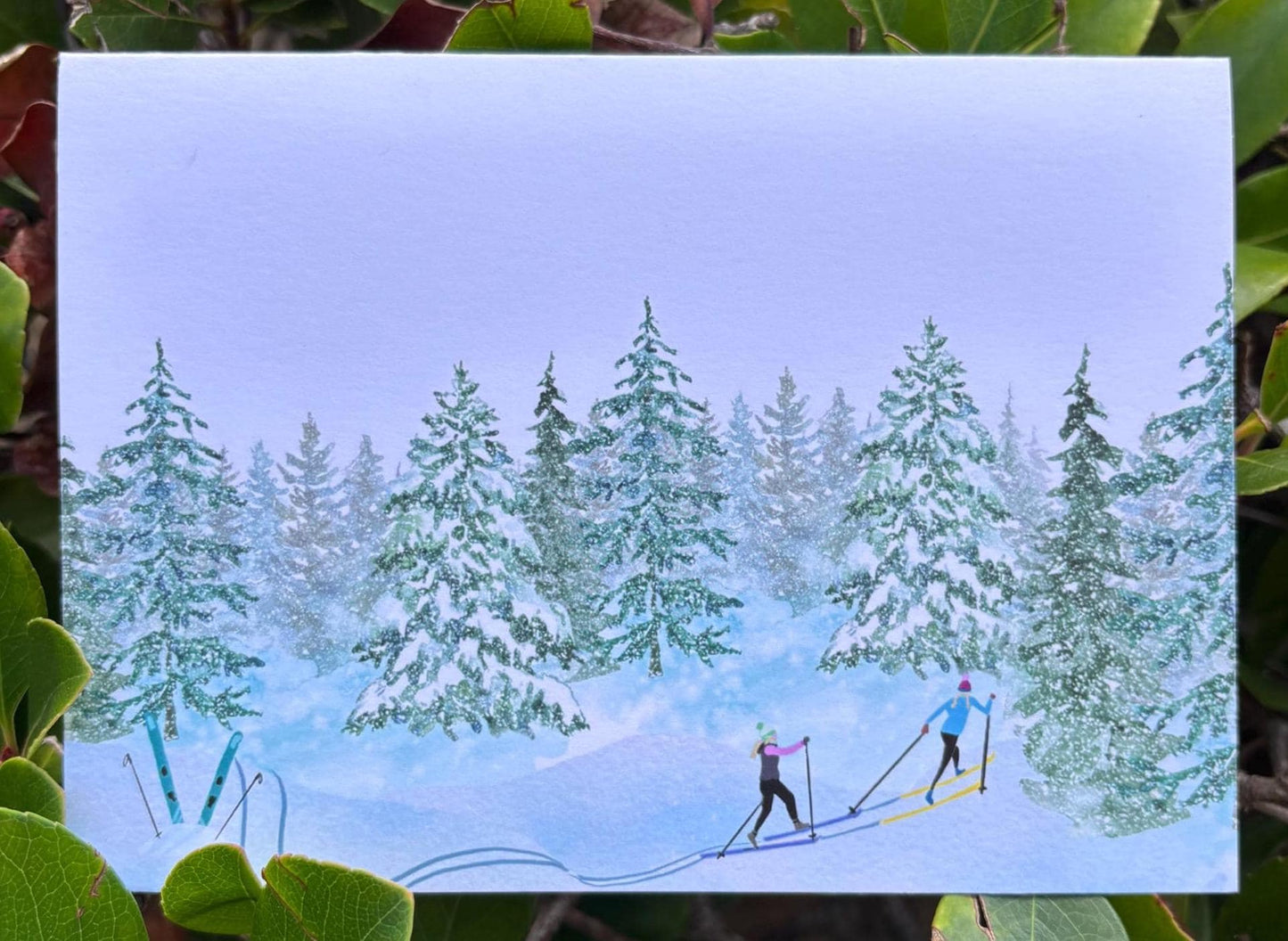 Nordic Skiers Winter Wonderland Greeting Cards - Set of 4